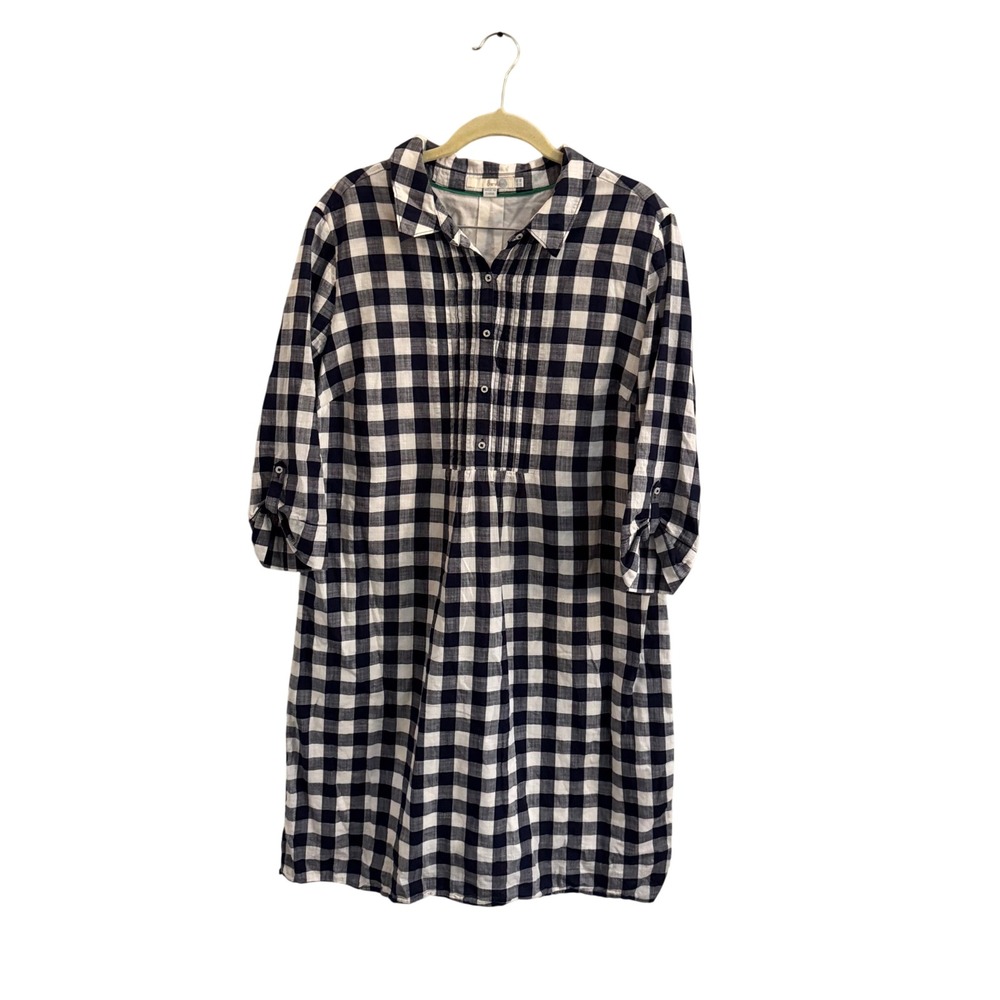 Boden Navy Blue Gingham Check Cotton Shirt Dress Roll Tab Sleeve WH462 US 14L
